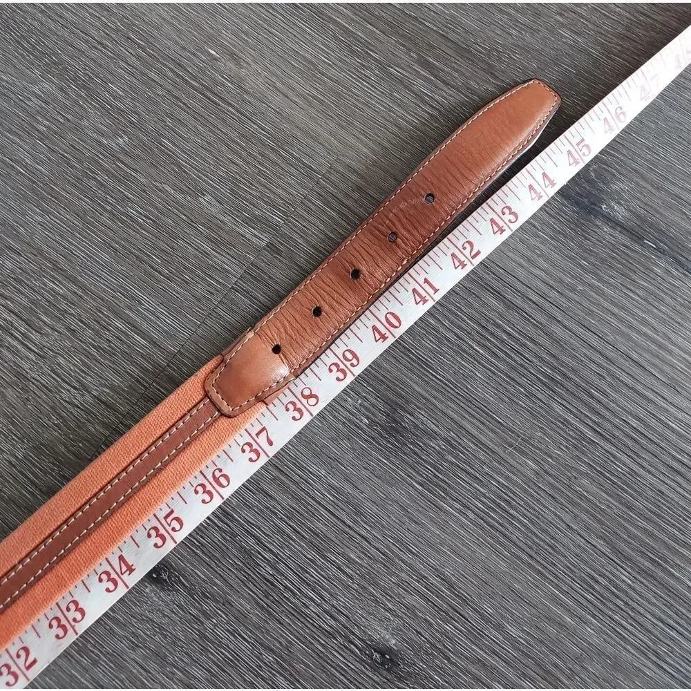 Men's Orange Cotton Canvas Web Belt with Brown Leather Trim Sz 40